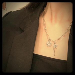 Creative Hand Made Silver Necklace With Smiling